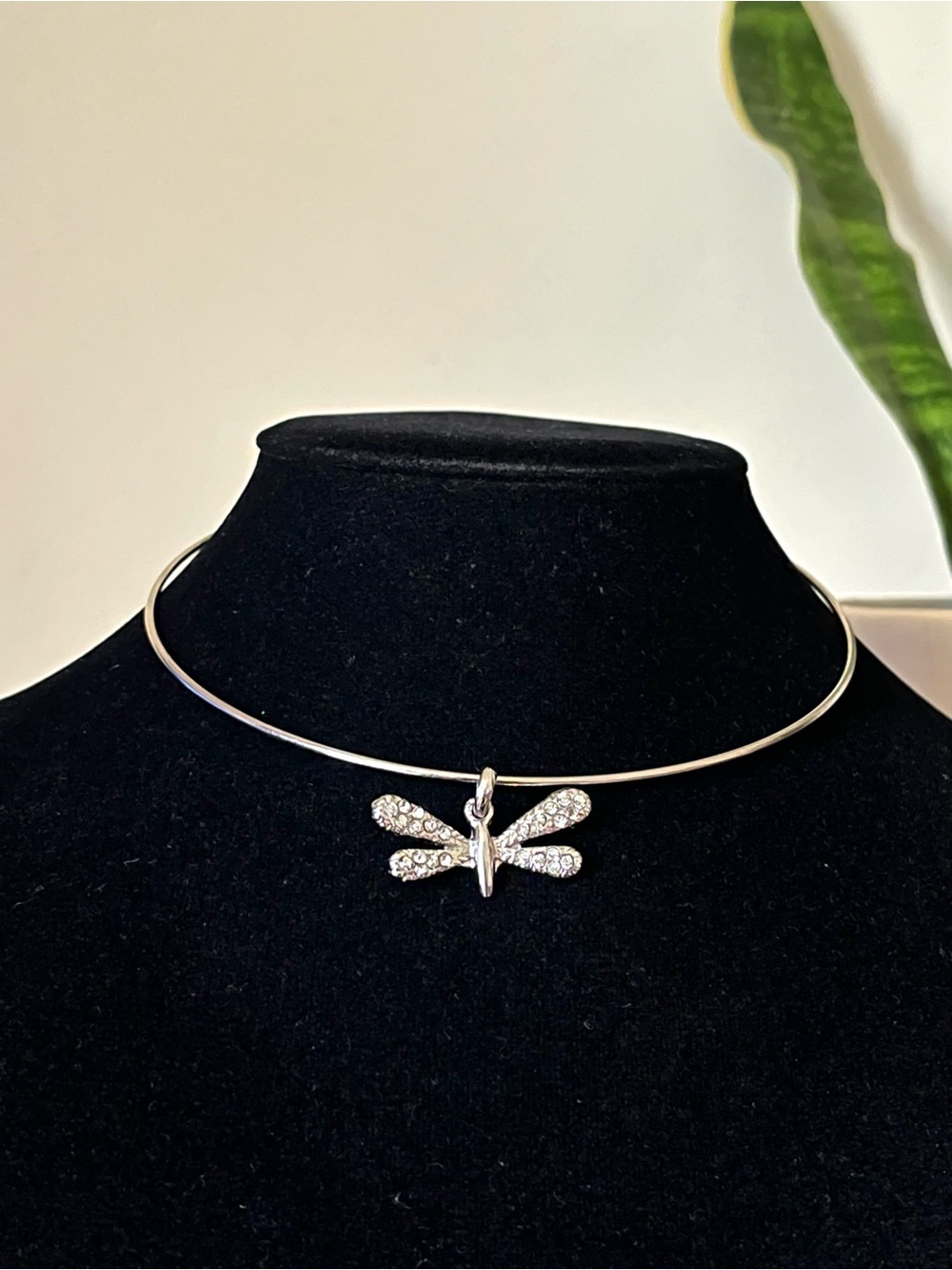 Y2K Silver Tone Dragonfly Choker Necklace
